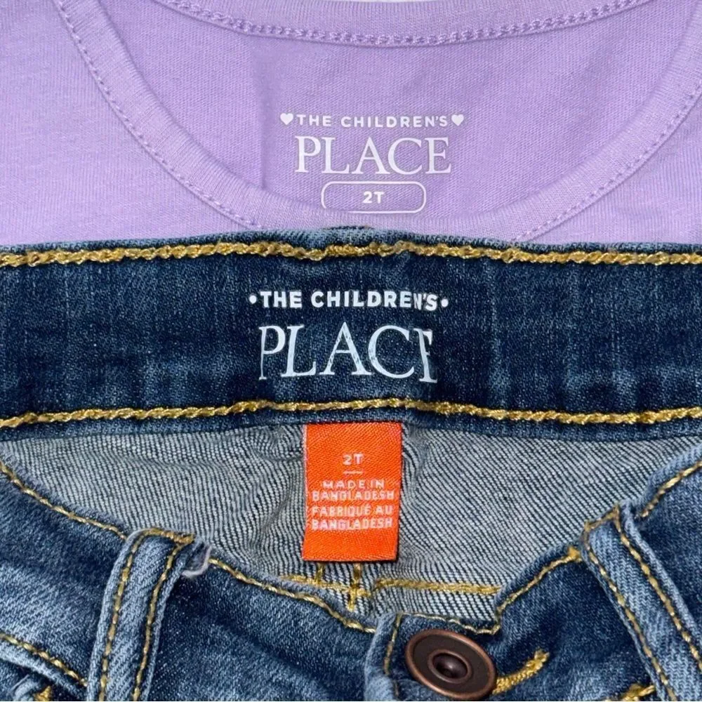The Children's Place size 2t purple Knot-Front Tee & denim shorts outfit - Picture 2 of 3